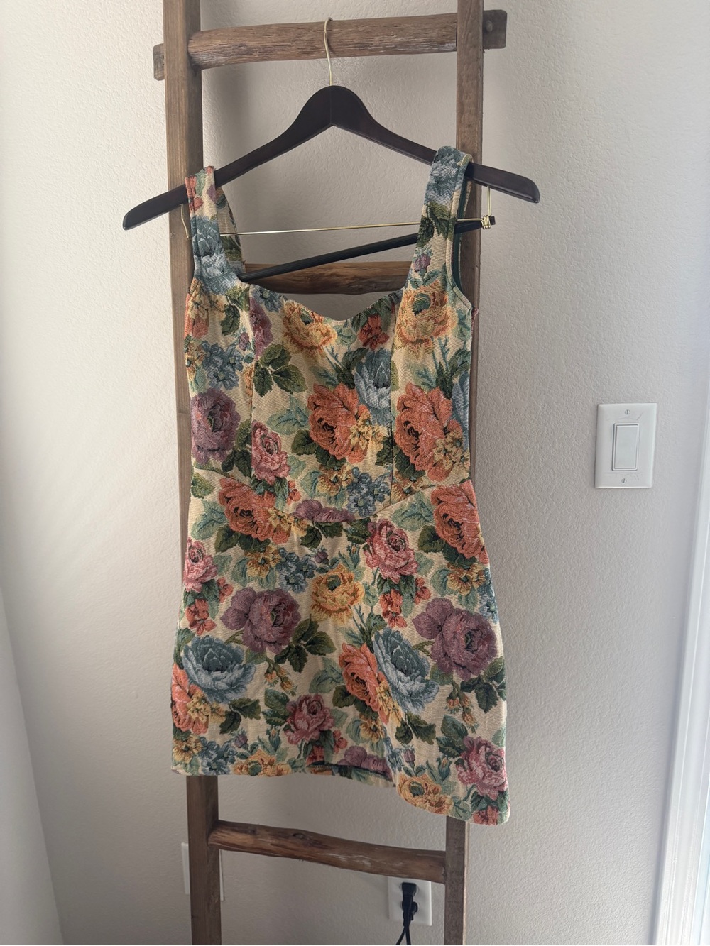PrettyLittleThing Floral Square Neck- Cream Multi Mini Dress